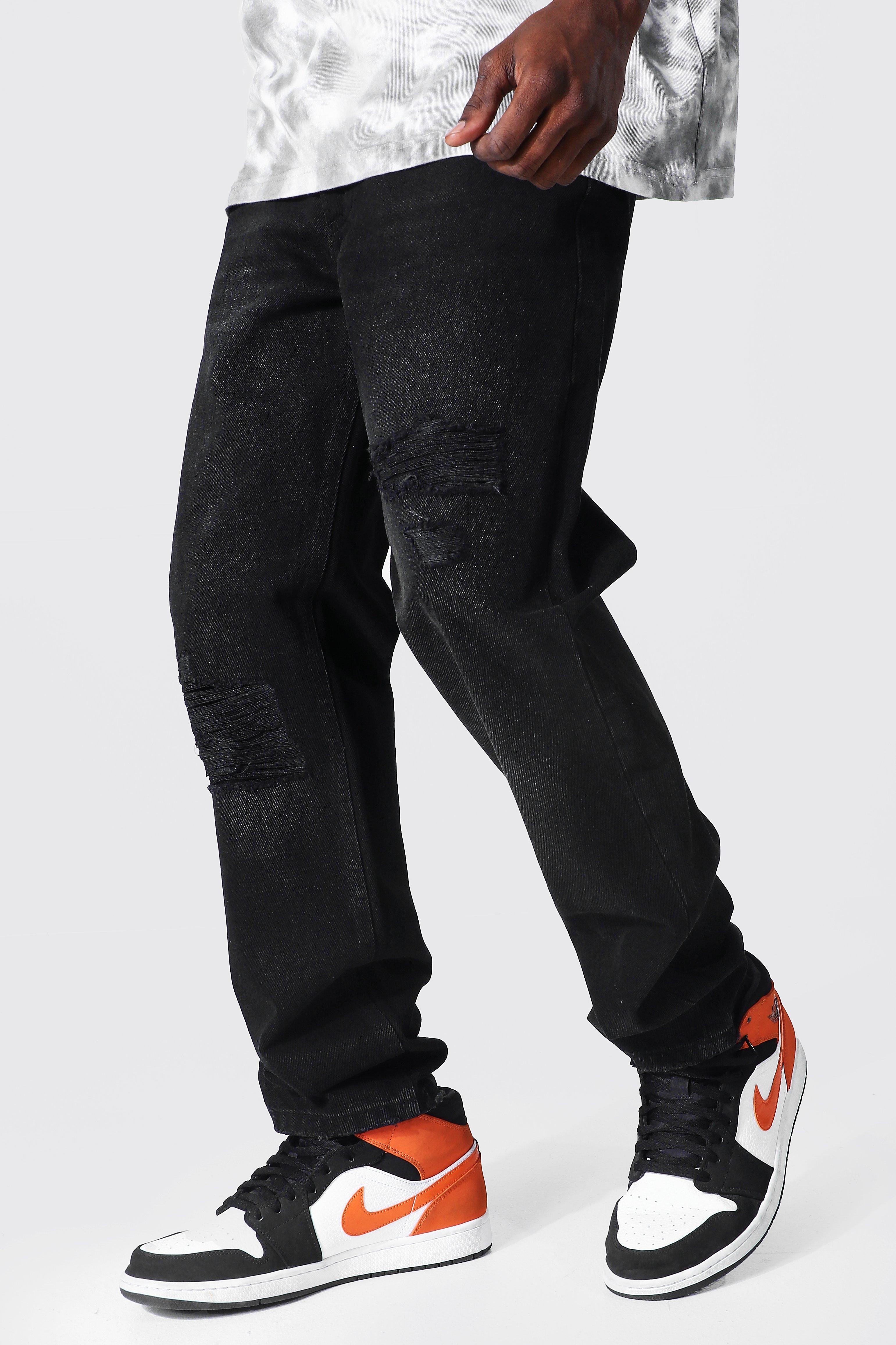 Relaxed Fit Rigid Rip & Repair Jeans | boohooMAN USA